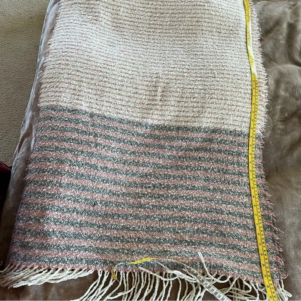 Striped Sherpa-Like Thick Knit Wrap/ Scarf with Long Tassels